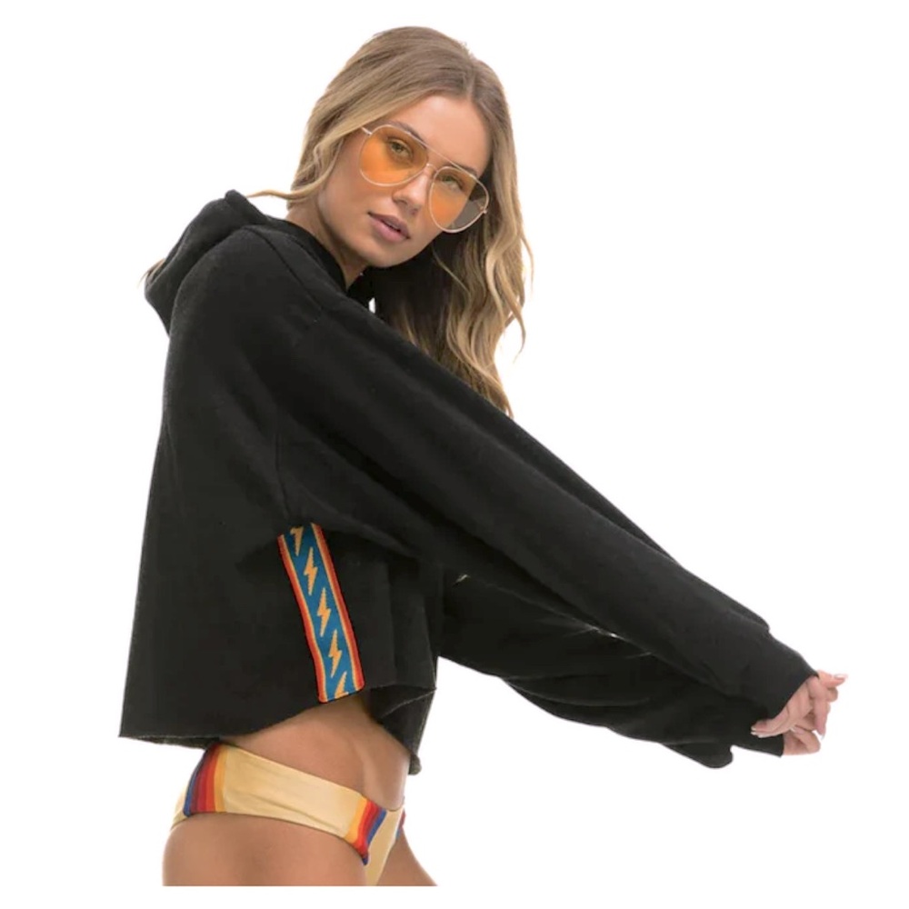 Aviator Nation Bolt Stripe Relaxed Fit Crop hoodie